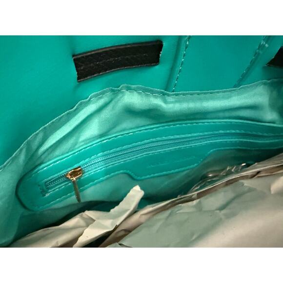 BADGLEY MISCHKA TEAL Large Tote Vegan Leather with Black Snake Top Handle - Picture 6 of 9